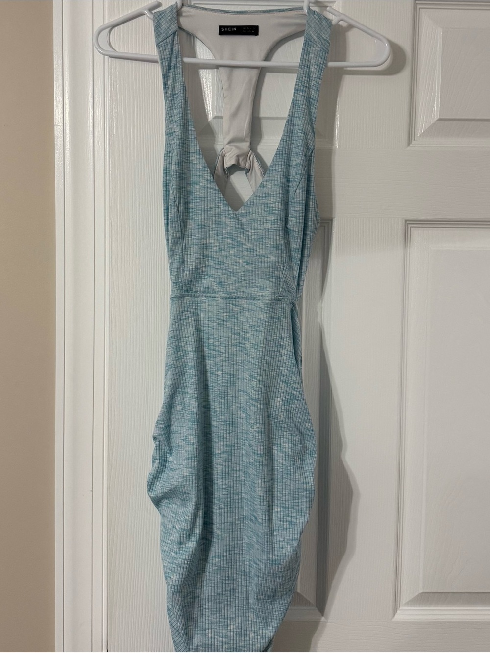 SHEIN Light Blue Backless V-Neck Textured Dress